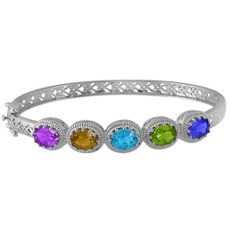 Halo Oval Birthstone Bangle Bracelet (5 Stones)