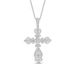 Diamond Cross Necklace 1/8 ct tw Round-cut Sterling Silver 18&quot;