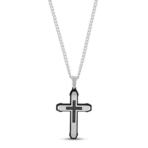 Men's Black Diamond Cross Necklace 1/6 ct tw Black Ion-Plating & Stainless Steel 24"