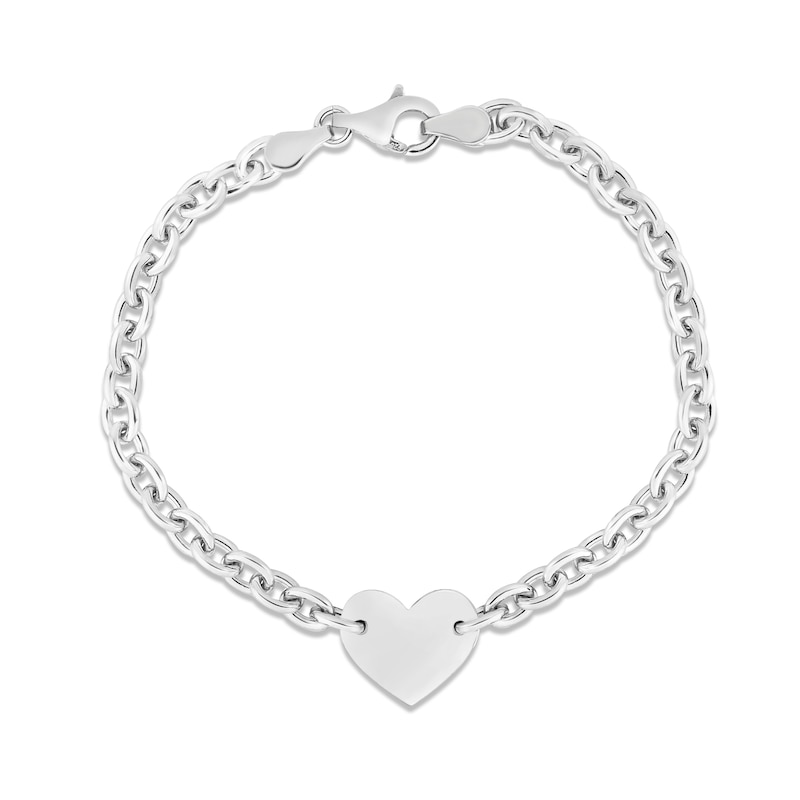 Heart Charm Link Bracelet Sterling Silver 7.25