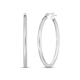 Polished Tube Hoop Earrings 14K White Gold 30mm