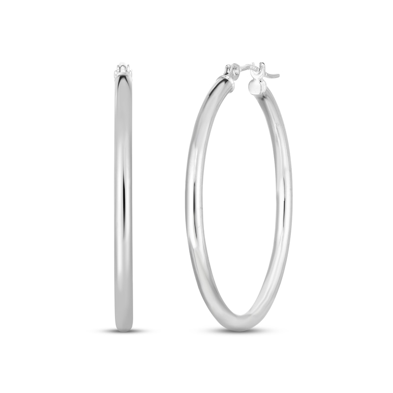 Main Image 1 of Polished Tube Hoop Earrings 14K White Gold 30mm