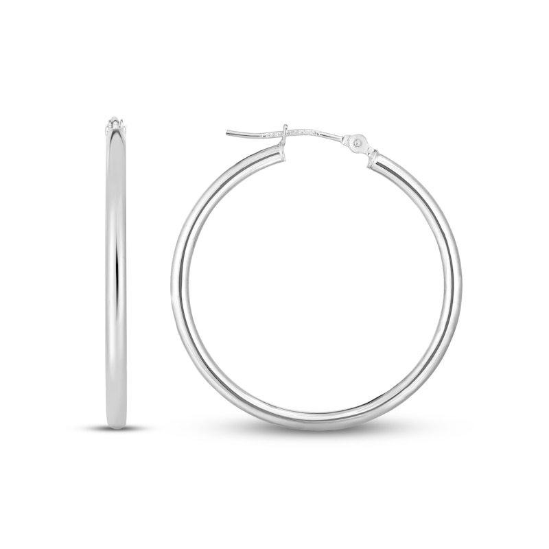 Main Image 2 of Polished Tube Hoop Earrings 14K White Gold 30mm