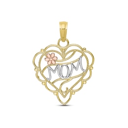 &quot;Mom&quot; Heart Charm 10K Two-Tone Gold