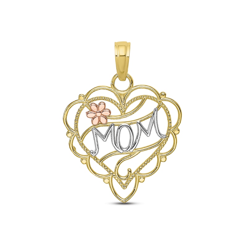 Main Image 1 of &quot;Mom&quot; Heart Charm 10K Two-Tone Gold