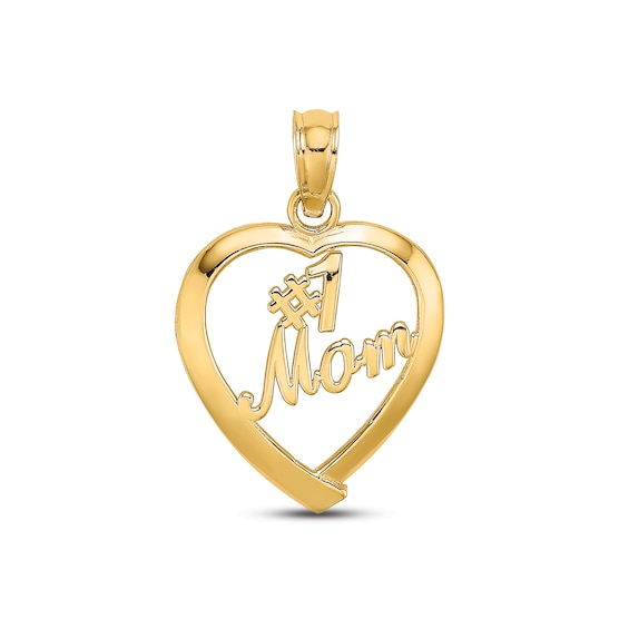 "#1 Mom" Heart Charm 14K Yellow Gold