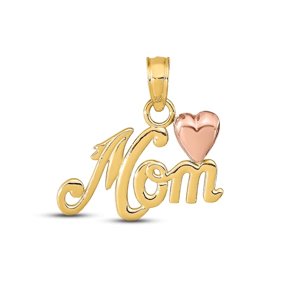 "Mom" Heart Charm 10K Two-Tone Gold