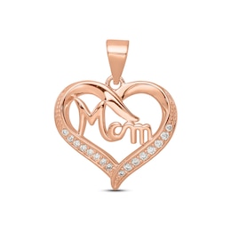 White Cubic Zirconia &quot;Mom&quot; Heart Charm 18K Rose Gold-Plated Sterling Silver