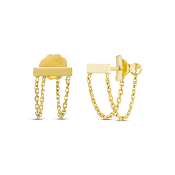Double Chain Bar Earrings 14K Yellow Gold