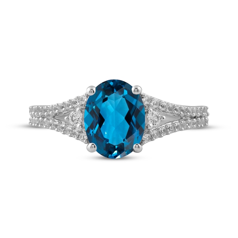 Main Image 3 of Oval-Cut London Blue Topaz & White Lab-Created Sapphire Ring Sterling Silver