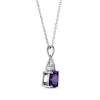 Thumbnail Image 1 of Cushion-Cut Amethyst & Round-Cut White Lab-Created Sapphire Necklace Sterling Silver 18“