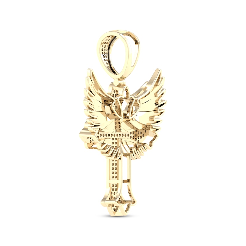 Men's Diamond Gothic Cross with Wings Charm 3/8 ct tw 10K Yellow Gold