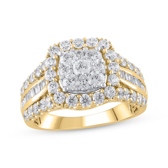 Multi-Diamond Center Cushion Frame Engagement Ring 2 ct tw 14K Yellow Gold