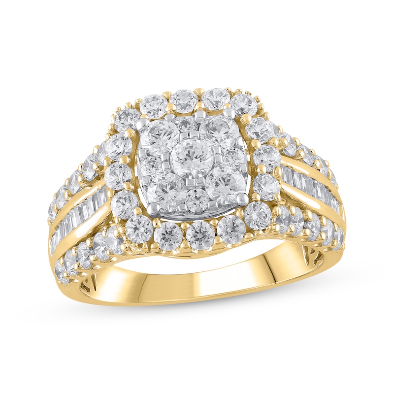 Main Image 1 of Multi-Diamond Center Cushion Frame Engagement Ring 2 ct tw 14K Yellow Gold