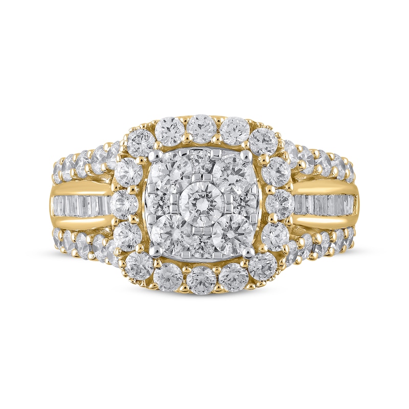 Main Image 3 of Multi-Diamond Center Cushion Frame Engagement Ring 2 ct tw 14K Yellow Gold