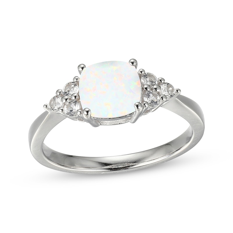 Main Image 1 of Cushion-Cut Lab-Created Opal & White Lab-Created Sapphire Ring Sterling Silver