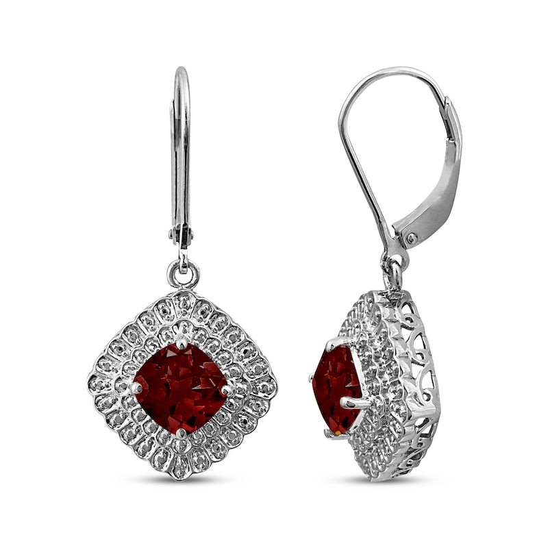 Cushion-Cut Garnet & Diamond Accent Dangle Earrings Sterling Silver