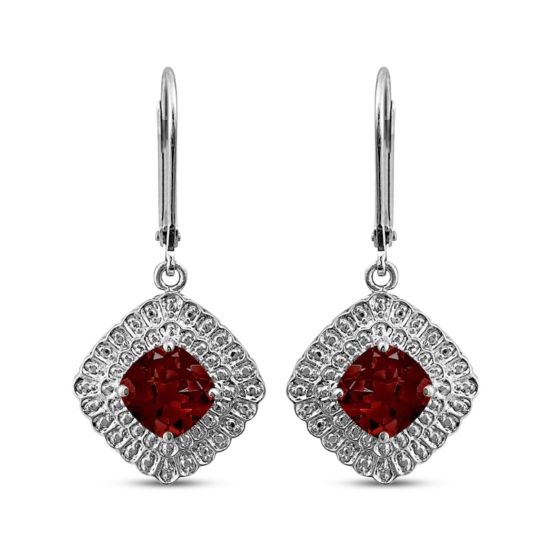 Cushion-Cut Garnet & Diamond Accent Dangle Earrings Sterling Silver