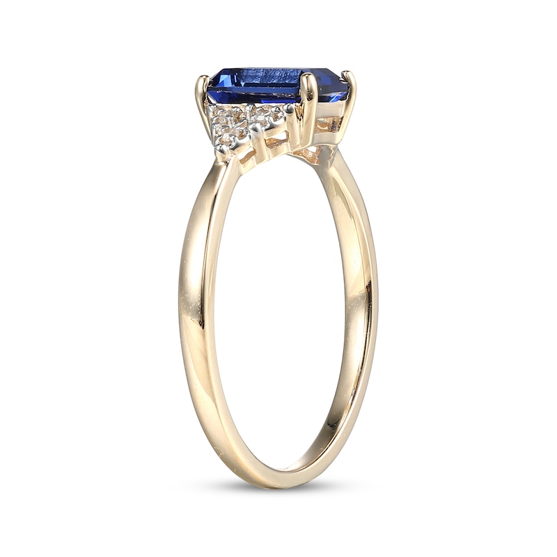 Main Image 2 of Emerald-Cut Blue Lab-Created Sapphire & Diamond Accent Ring 10K Yellow Gold