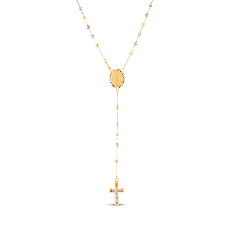 Main Image 1 of Rosary Necklace with Diamond-Cut Beads 14K Tri-Tone Gold 20&quot;