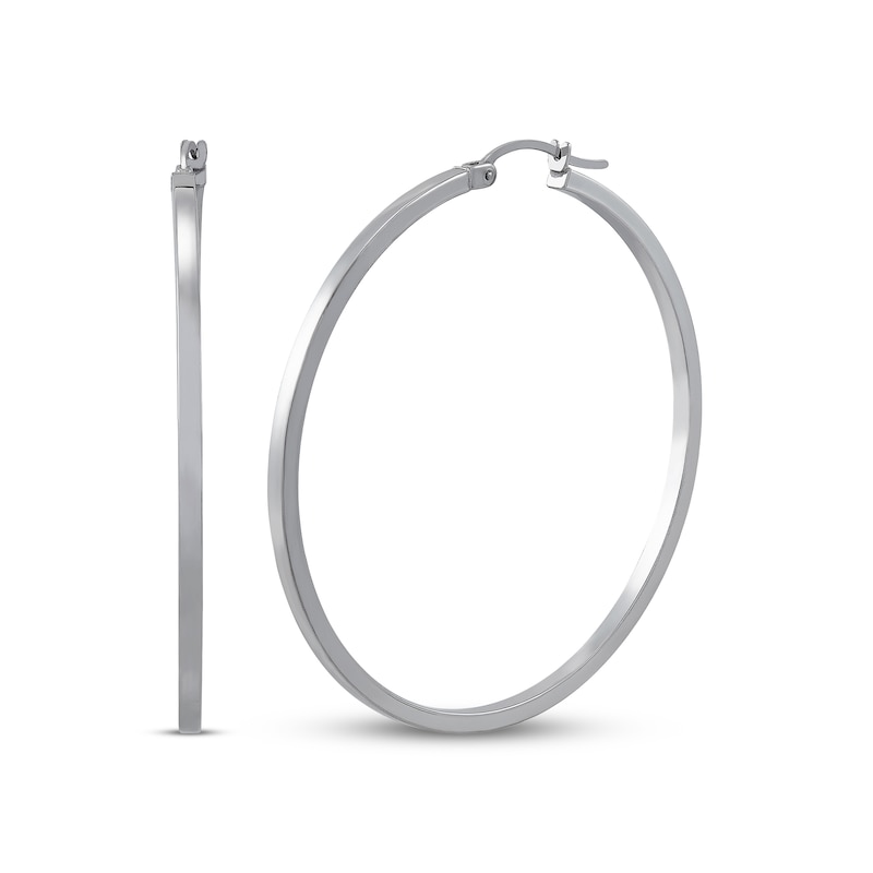 Main Image 1 of Square Tube Hoop Earrings Sterling Silver 50mm