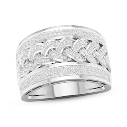 Men's Diamond Braided Faux-Stack Ring 7/8 ct tw 10K White Gold