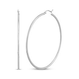 Tube Hoop Earrings 10K White Gold 60mm