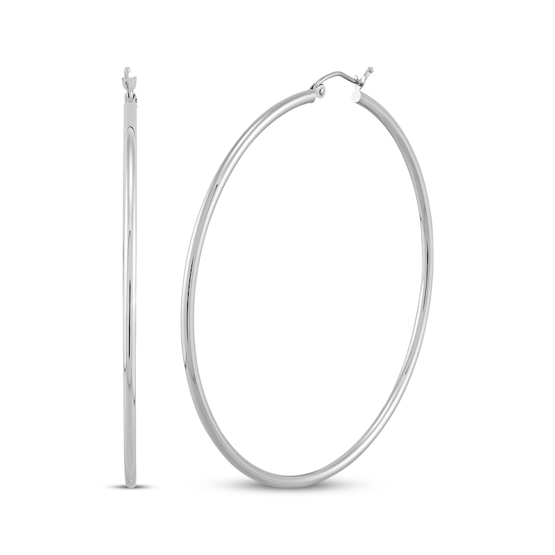 Main Image 1 of Tube Hoop Earrings 10K White Gold 60mm