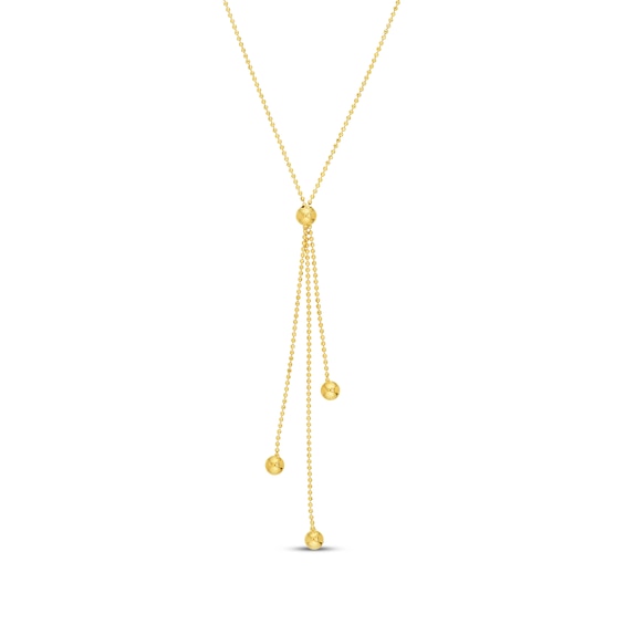 Ball Tassel Lariat Chain Necklace 14K Yellow Gold 17"