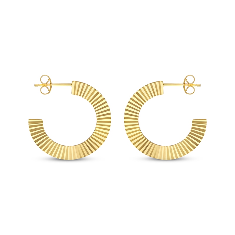 Main Image 2 of Round Corrugated Open Hoop Earrings 14K Yellow Gold