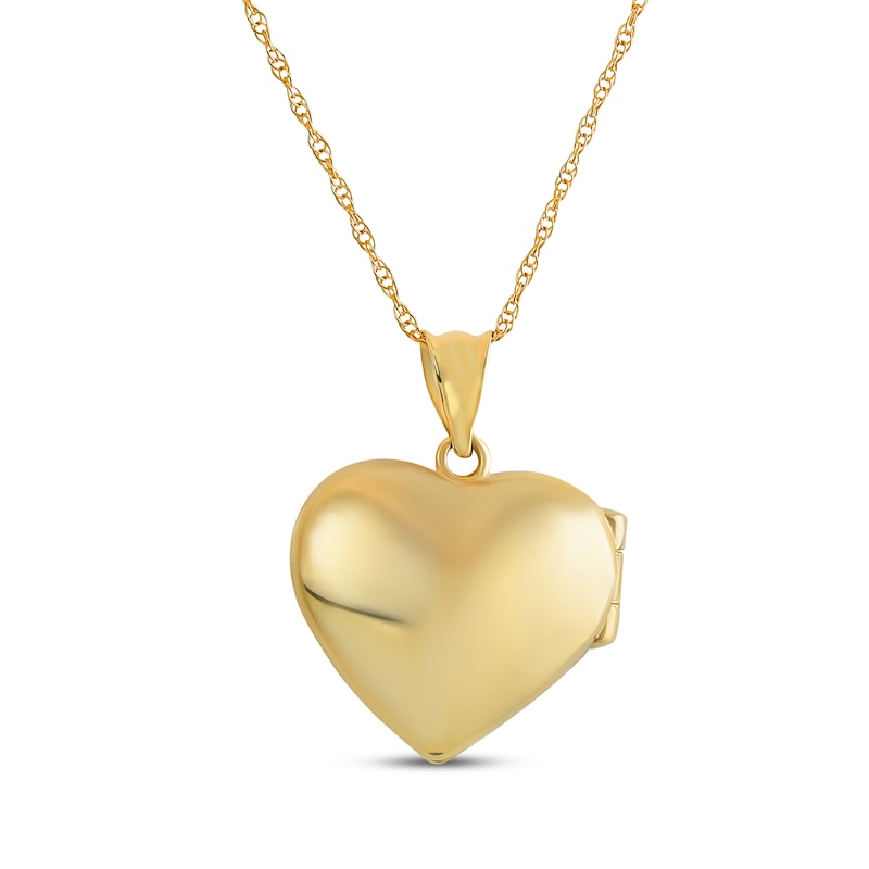 "Mom" Puffed Heart Locket Necklace 14K Yellow Gold 18"