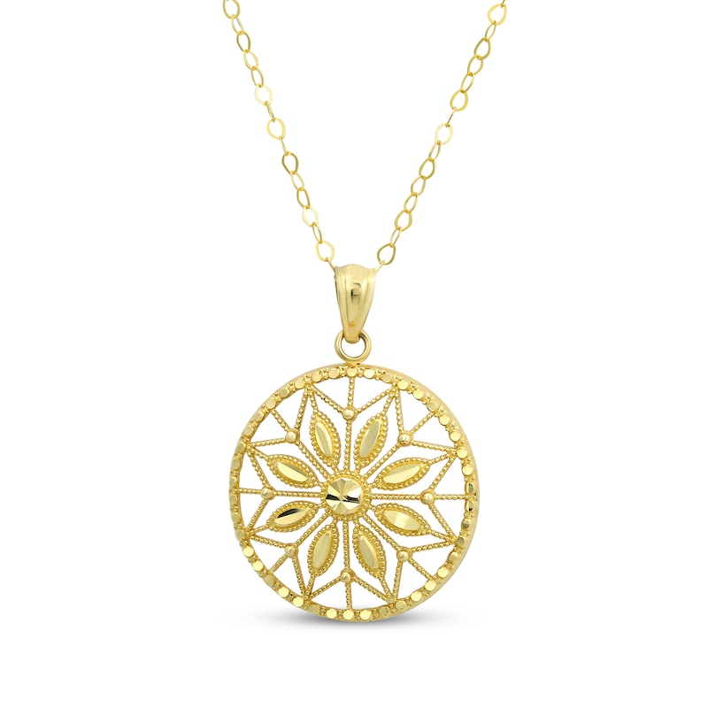 Main Image 1 of Diamond-Cut Flower Medallion Necklace 14K Yellow Gold 18&quot;