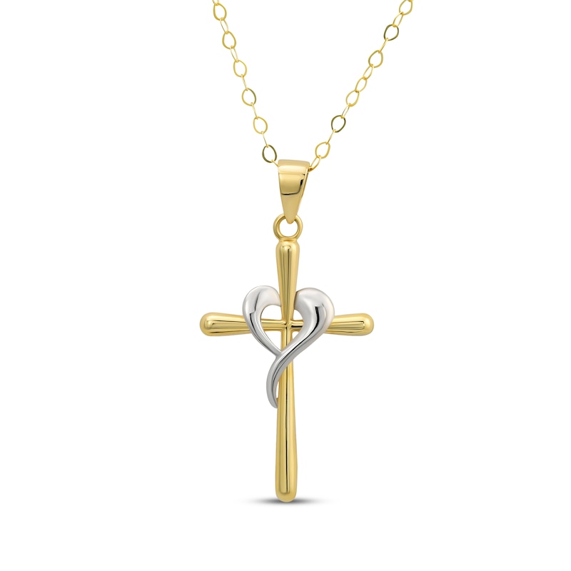 Main Image 1 of Cross with Heart Necklace 14K Two-Tone Gold 18&quot;