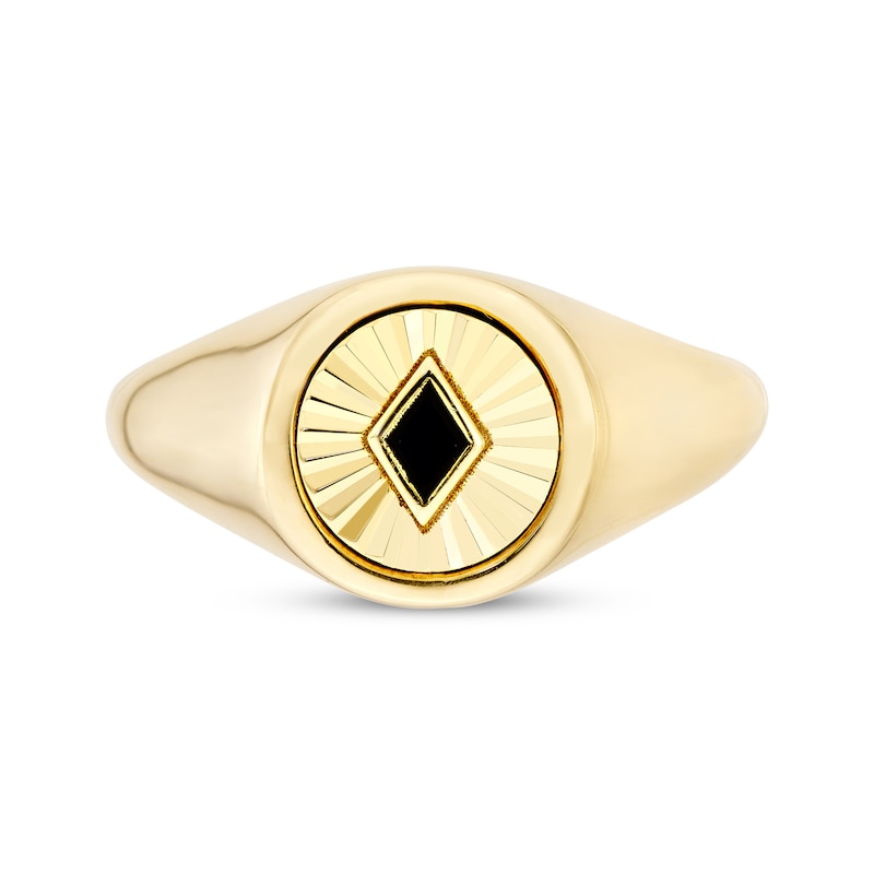 Main Image 3 of Black Enamel Diamond-Cut Circle Signet Ring 14K Yellow Gold