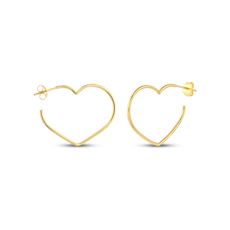 Main Image 1 of Heart-Shaped Open Hoop Earrings 14K Yellow Gold