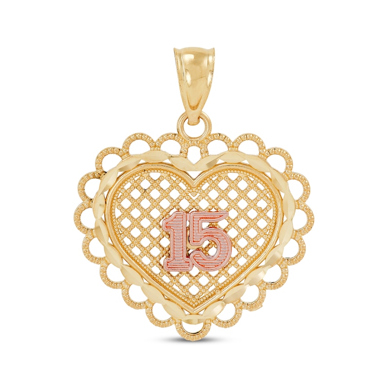 Main Image 1 of Diamond-Cut Quinceañera Heart Charm 14K Two-Tone Gold