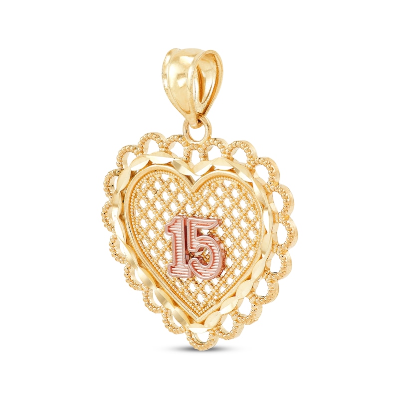 Main Image 2 of Diamond-Cut Quinceañera Heart Charm 14K Two-Tone Gold