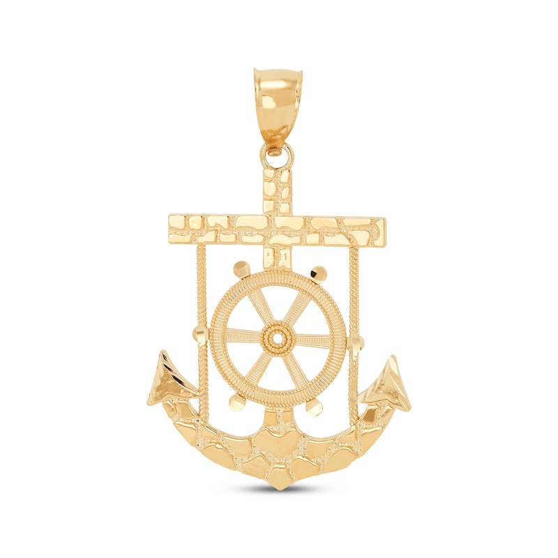 Diamond-Cut Wheel & Anchor Nugget Charm 14K Yellow Gold