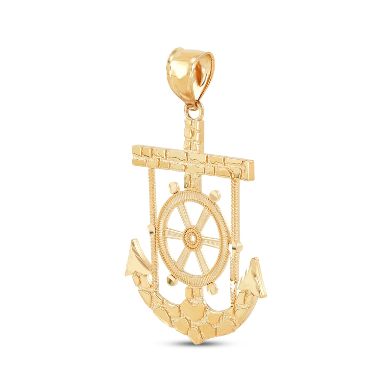 Diamond-Cut Wheel & Anchor Nugget Charm 14K Yellow Gold