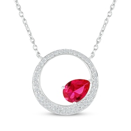 Pear-Shaped Lab-Created Ruby & White Lab-Created Sapphire Circle Necklace Sterling Silver 18&quot;