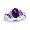 Thumbnail Image 1 of Oval-Cut Amethyst & White Lab-Created Sapphire Bypass Ring Sterling Silver