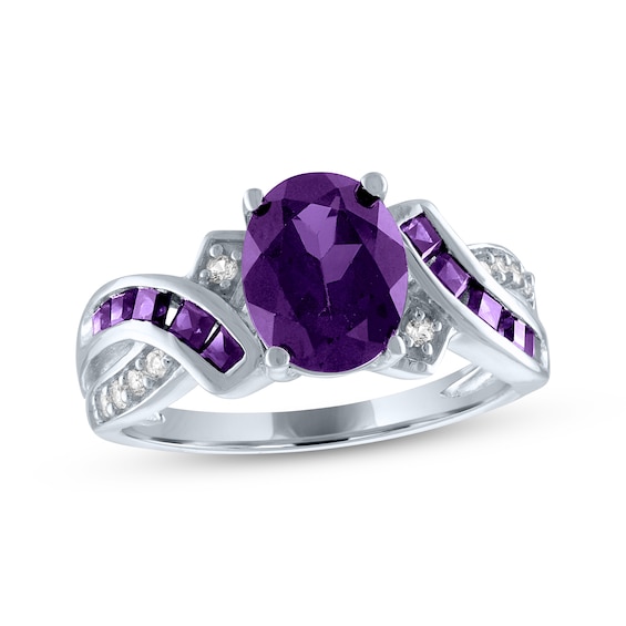 Oval-Cut Amethyst & White Lab-Created Sapphire Bypass Ring Sterling Silver