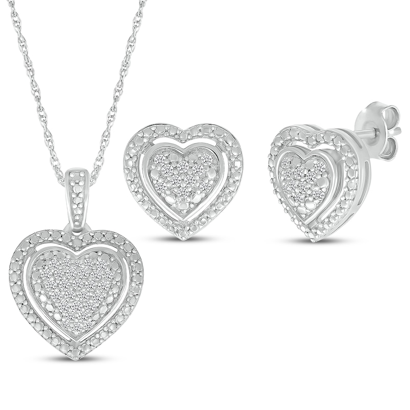 Main Image 1 of Diamond Heart Necklace & Stud Earrings Set 1/4 ct tw Sterling Silver