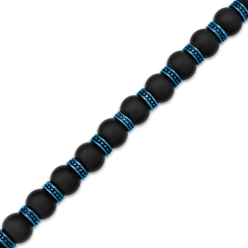 Main Image 2 of Men's Black Onyx Bead Bracelet Blue & Black Ion-Plated Stainless Steel 8.5&quot;