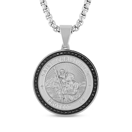 Men's Black Diamond Saint Christopher Medallion Necklace 1/4 ct tw Stainless Steel & Black Ion Plating 24&quot;