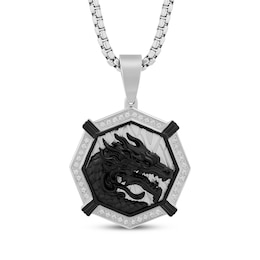 Men's Black Diamond Octagon Dragon Necklace 1/4 ct tw Stainless Steel & Black Ion Plating 24&quot;