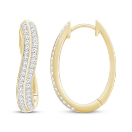 Diamond Curved Two-Row Hoop Earrings 1/2 ct tw 10K Yellow Gold