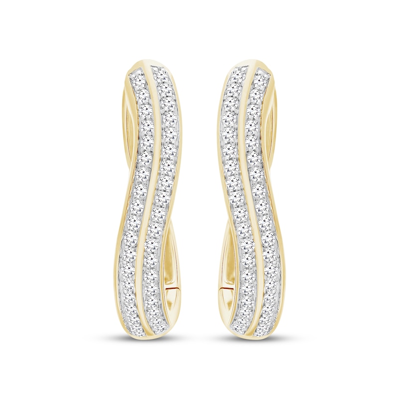 Diamond Curved Two-Row Hoop Earrings 1/2 ct tw 10K Yellow Gold