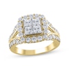 Thumbnail Image 1 of Princess-Cut Quad Diamond Halo Engagement Ring 2 ct tw 14K Yellow Gold