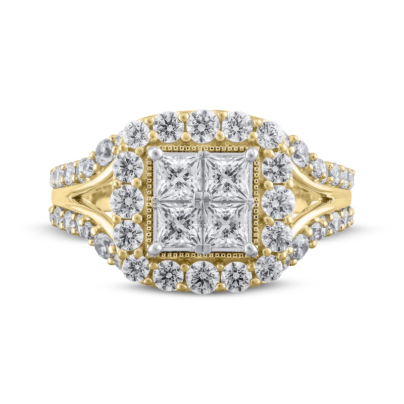 Main Image 3 of Princess-Cut Quad Diamond Halo Engagement Ring 2 ct tw 14K Yellow Gold